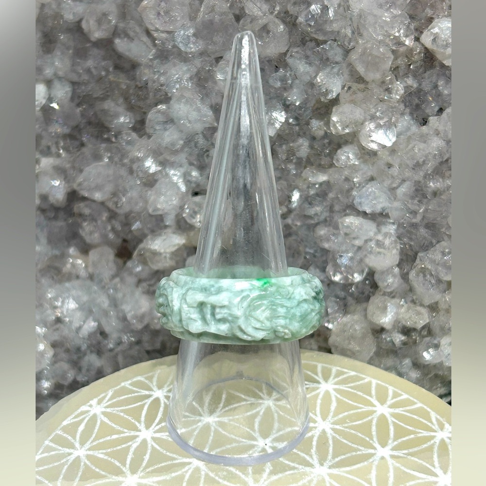 Carved Dragon Green Jade Ring